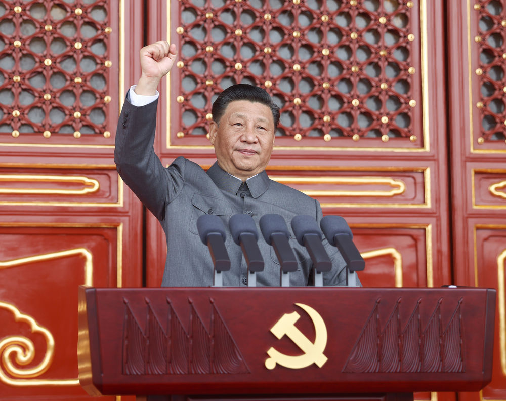 2021年7月1日，慶祝中國(guó)共產(chǎn)黨成立100周年大會(huì)在北京天安門(mén)廣場(chǎng)隆重舉行。習(xí)近平發(fā)表重要講話。新華社記者 鞠鵬 攝